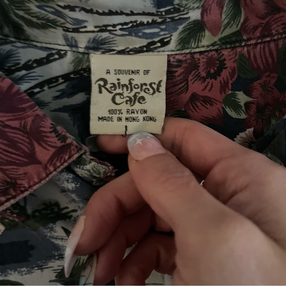 Vintage A Souvenir Of The Rainforest Café Mens Short Sleeve Hawaiian Shirt Large - Picture 3 of 9